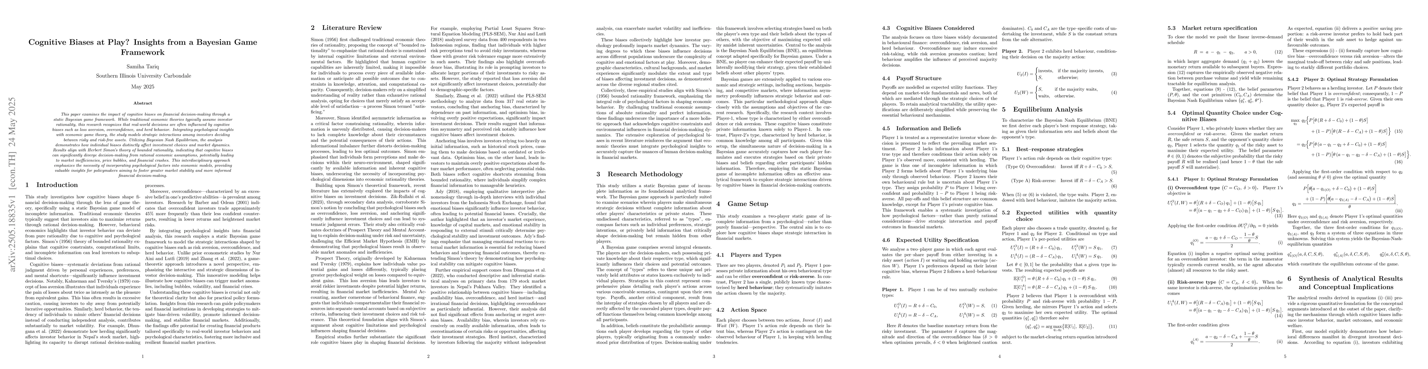 Thumbnail for Cognitive Biases at Play? Insights from a Bayesian Game Framework