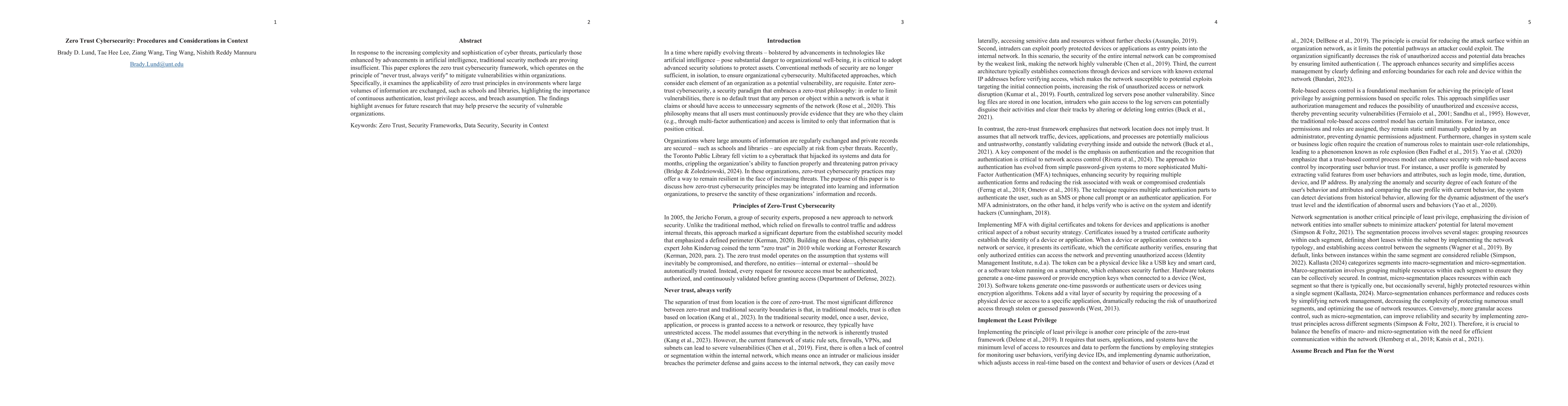 Thumbnail for Zero Trust Cybersecurity: Procedures and Considerations in Context