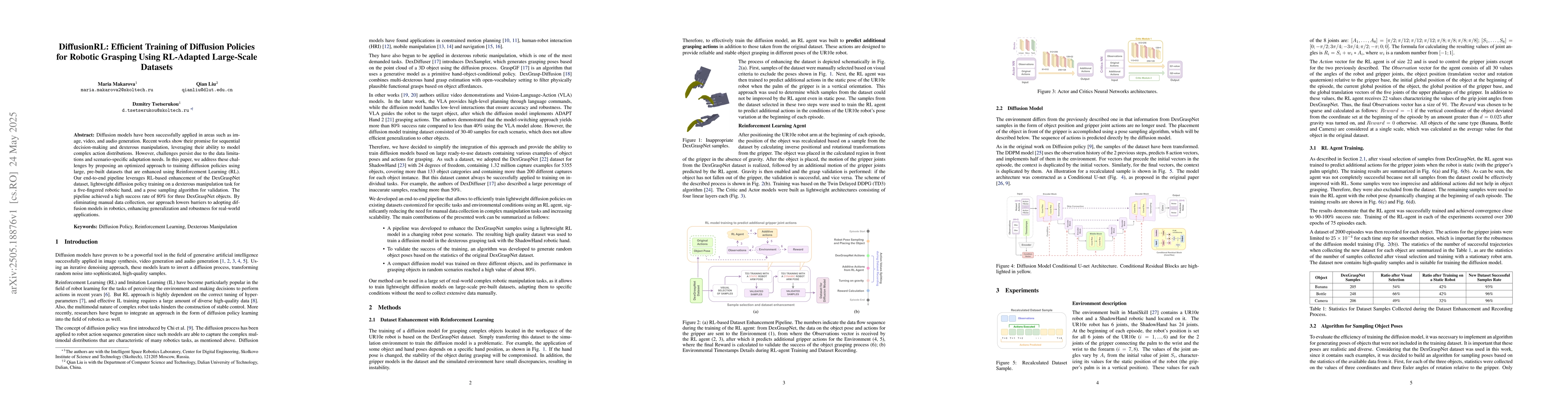 Thumbnail for DiffusionRL: Efficient Training of Diffusion Policies for Robotic
  Grasping Using RL-Adapted Large-Scale Datasets
