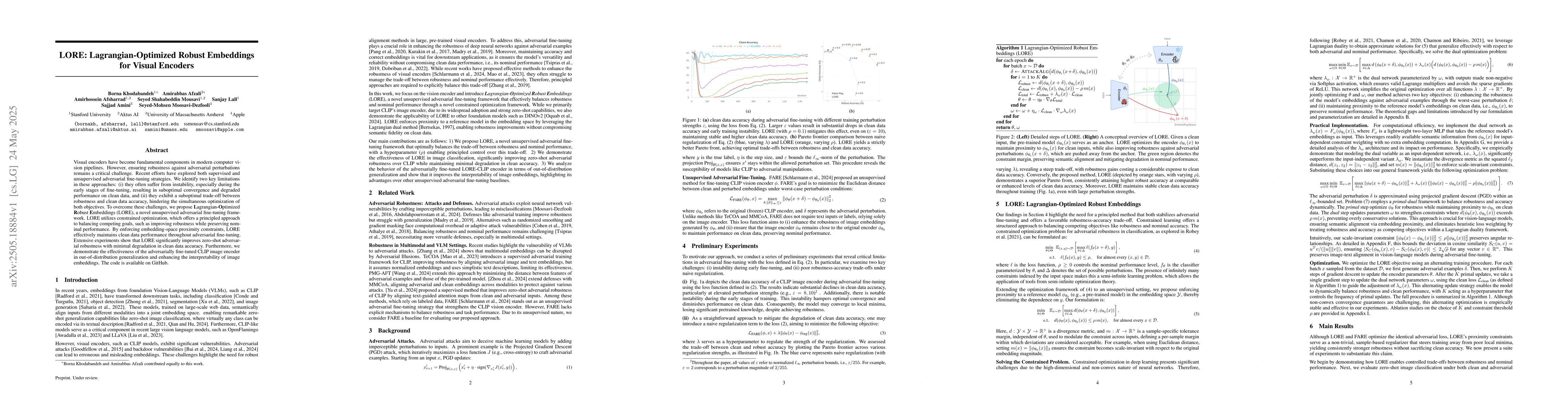 Thumbnail for LORE: Lagrangian-Optimized Robust Embeddings for Visual Encoders
