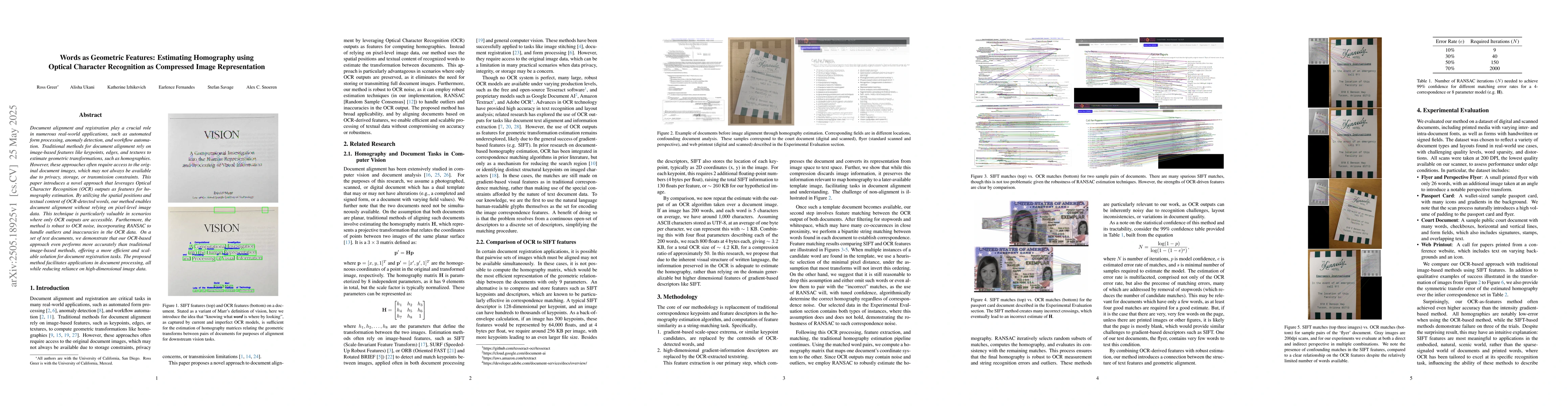 Thumbnail for Words as Geometric Features: Estimating Homography using Optical
  Character Recognition as Compressed Image Representation