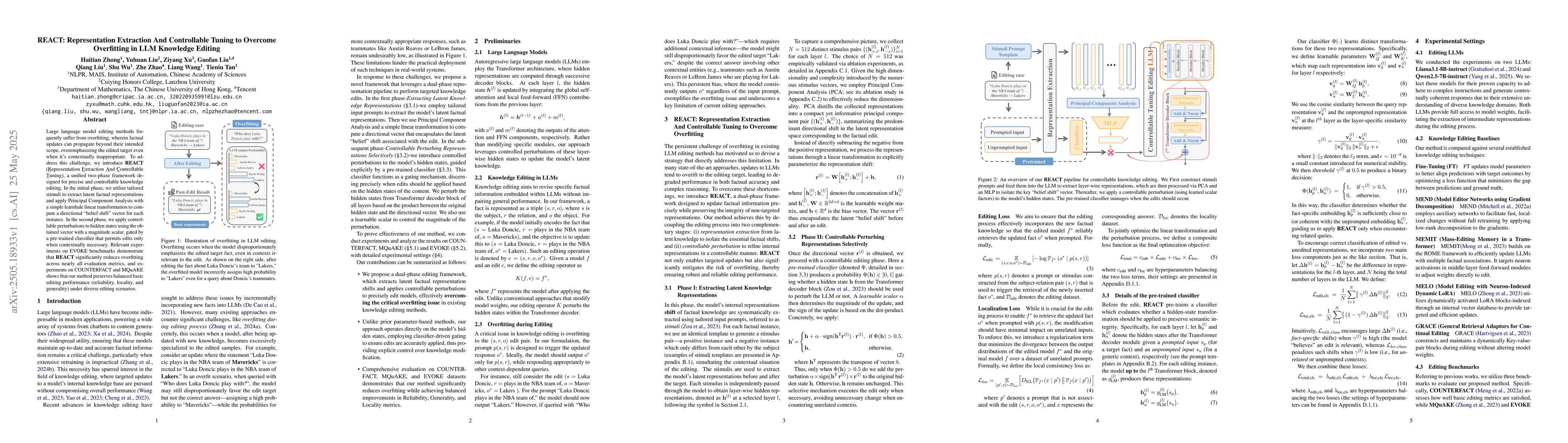 Thumbnail for REACT: Representation Extraction And Controllable Tuning to Overcome
  Overfitting in LLM Knowledge Editing