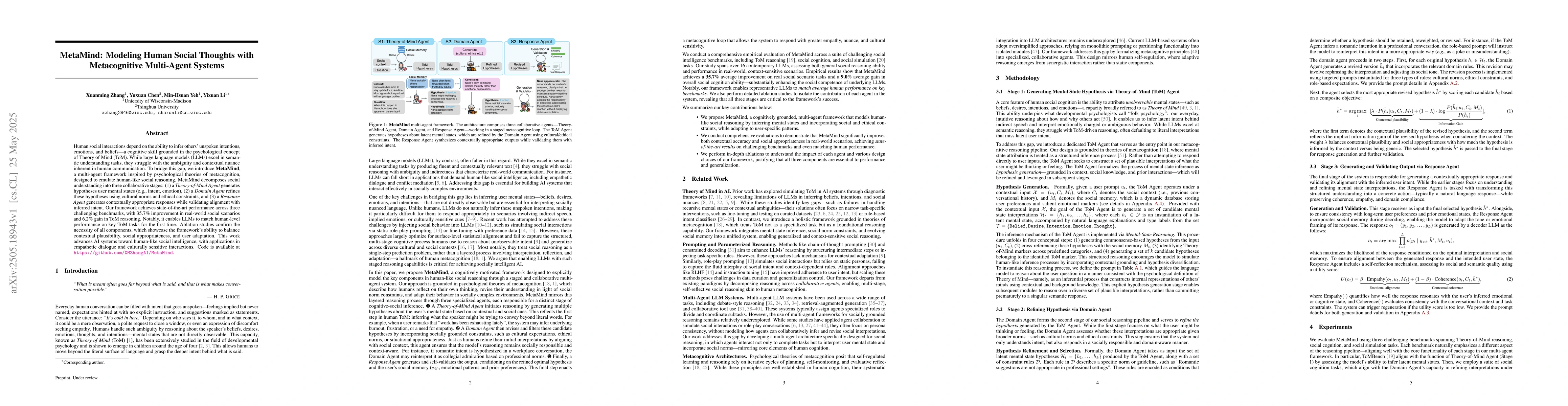 Thumbnail for MetaMind: Modeling Human Social Thoughts with Metacognitive Multi-Agent
  Systems