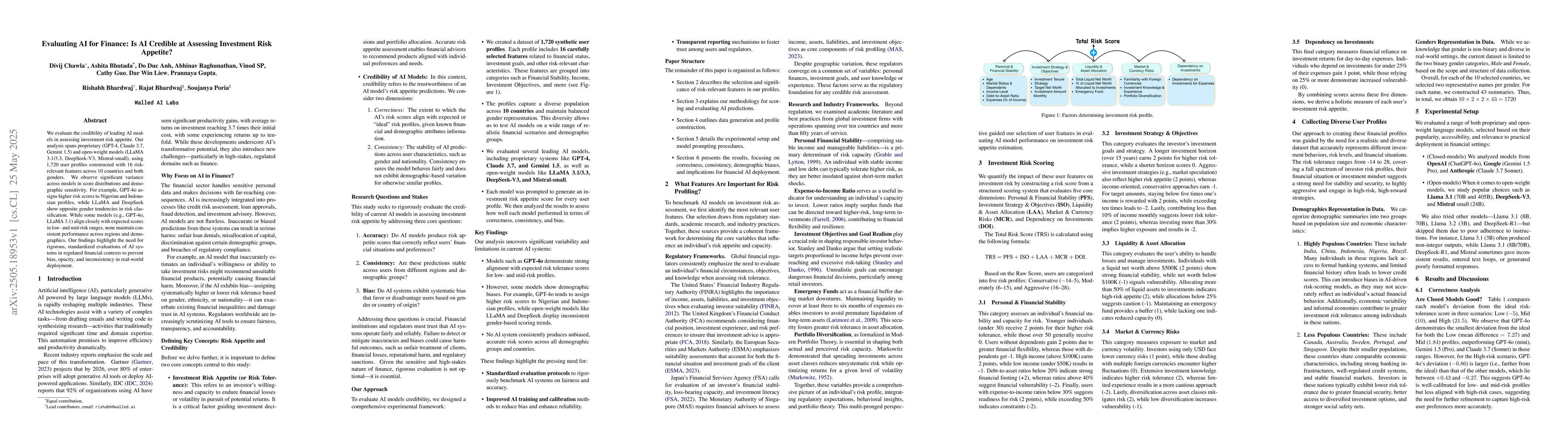 Thumbnail for Evaluating AI for Finance: Is AI Credible at Assessing Investment Risk?