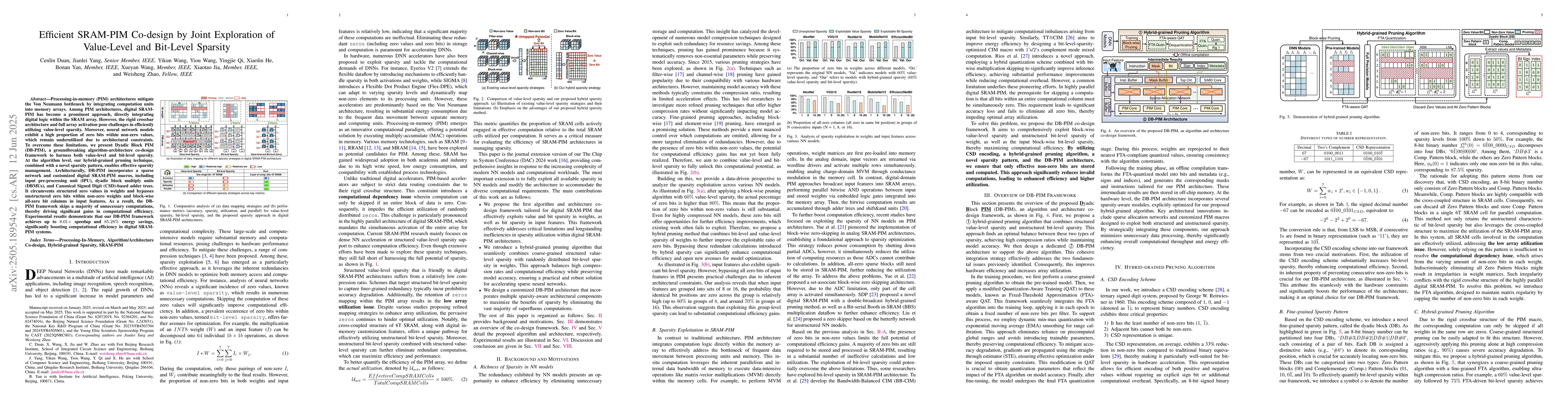 Thumbnail for Efficient SRAM-PIM Co-design by Joint Exploration of Value-Level and
  Bit-Level Sparsity