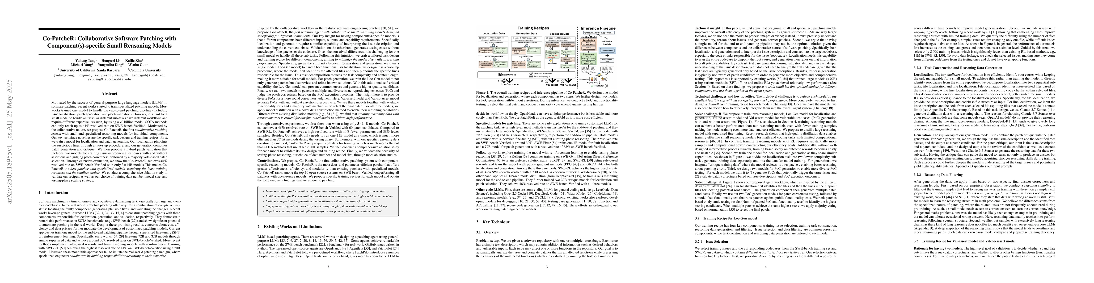 Thumbnail for Co-PatcheR: Collaborative Software Patching with Component(s)-specific
  Small Reasoning Models