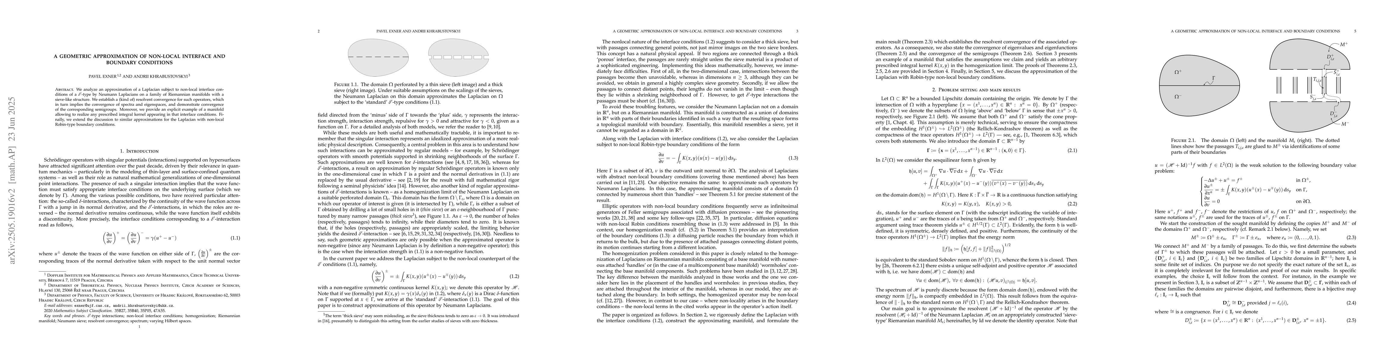 Thumbnail for A geometric approximation of non-local interface and boundary conditions