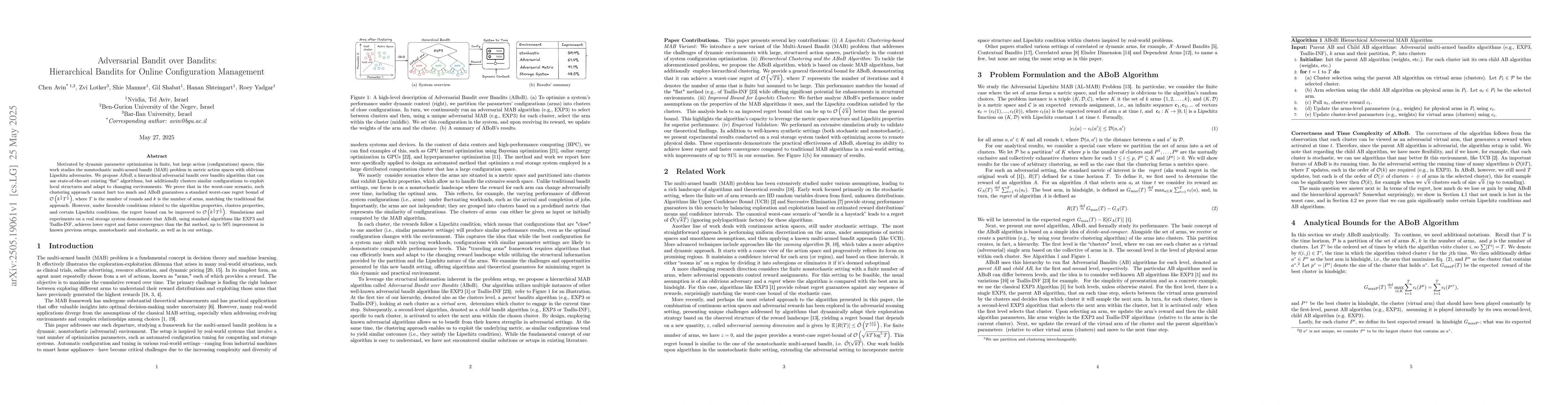 Thumbnail for Adversarial Bandit over Bandits: Hierarchical Bandits for Online
  Configuration Management