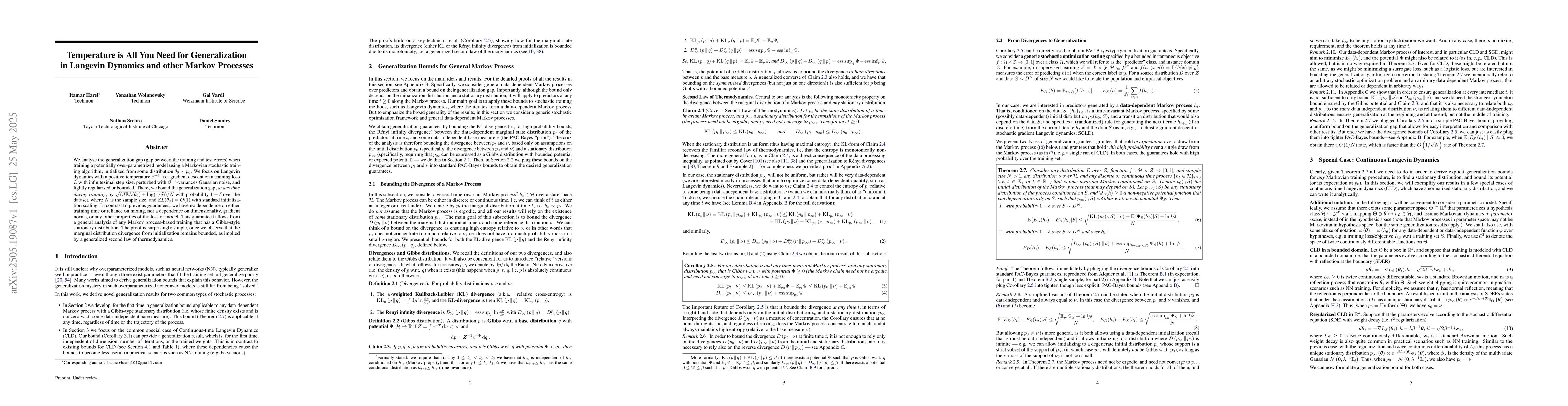 Thumbnail for Temperature is All You Need for Generalization in Langevin Dynamics and
  other Markov Processes