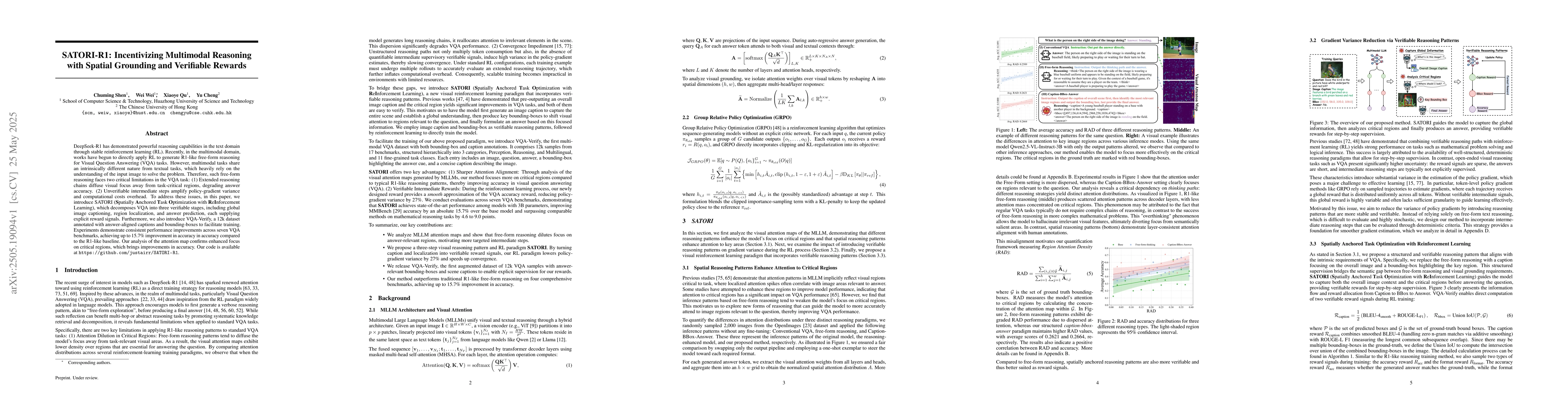 Thumbnail for SATORI-R1: Incentivizing Multimodal Reasoning with Spatial Grounding and
  Verifiable Rewards