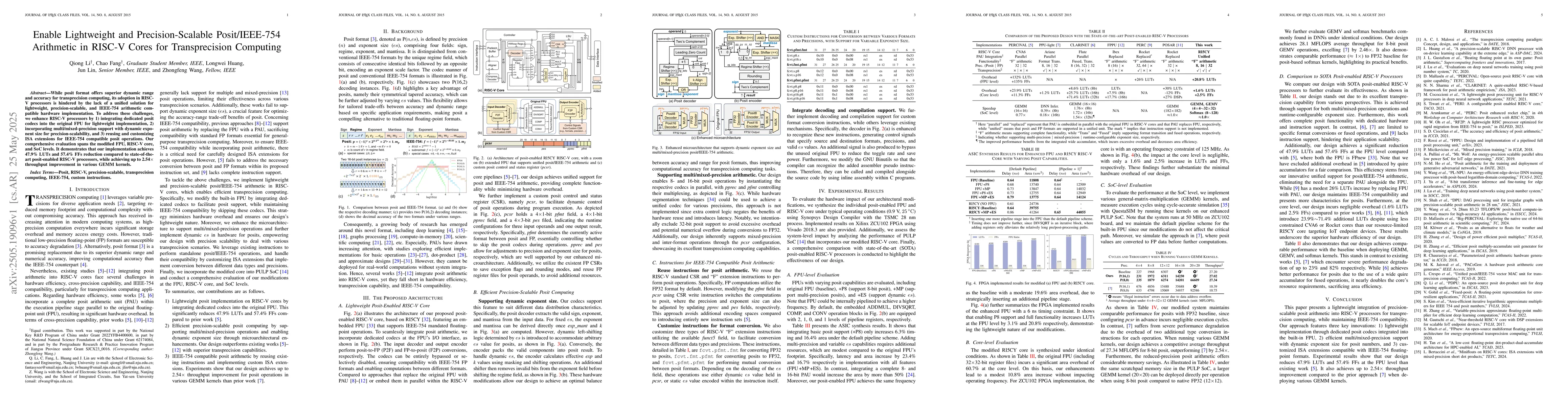 Thumbnail for Enable Lightweight and Precision-Scalable Posit/IEEE-754 Arithmetic in
  RISC-V Cores for Transprecision Computing