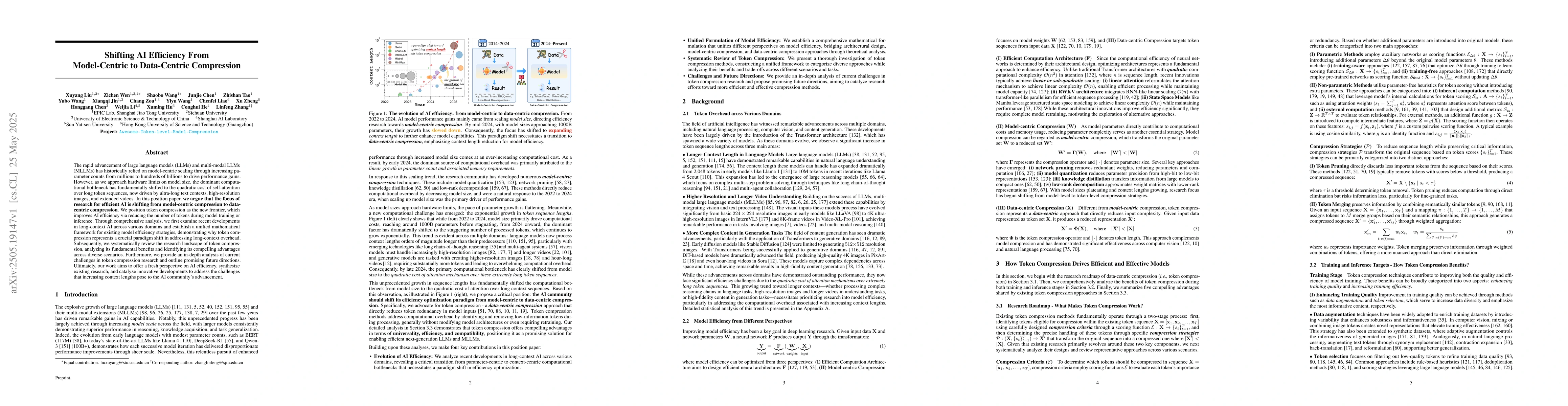 Thumbnail for Shifting AI Efficiency From Model-Centric to Data-Centric Compression