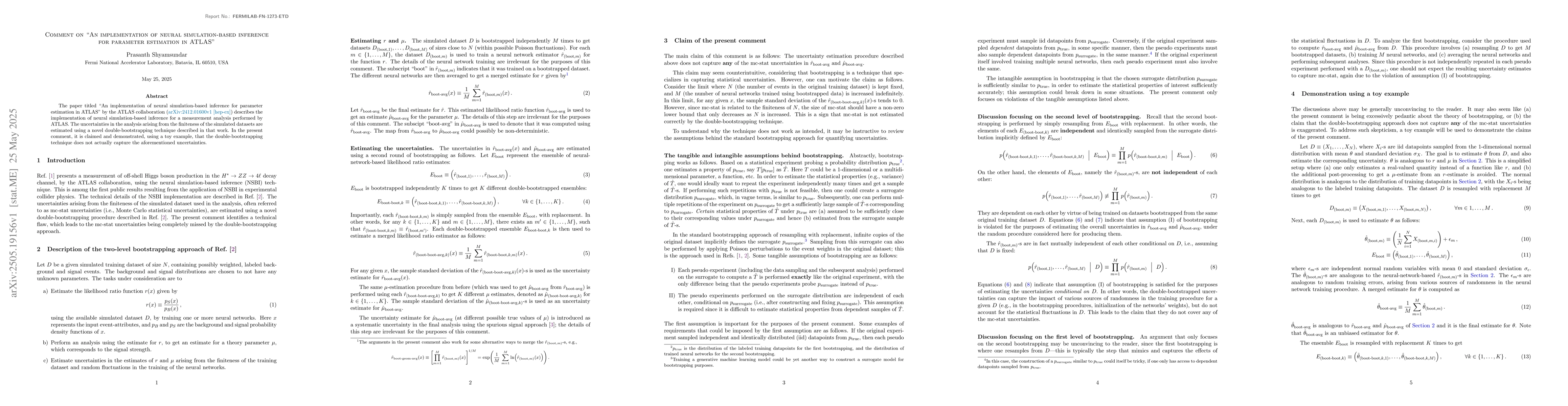 Thumbnail for Comment on "An implementation of neural simulation-based inference for
  parameter estimation in ATLAS''