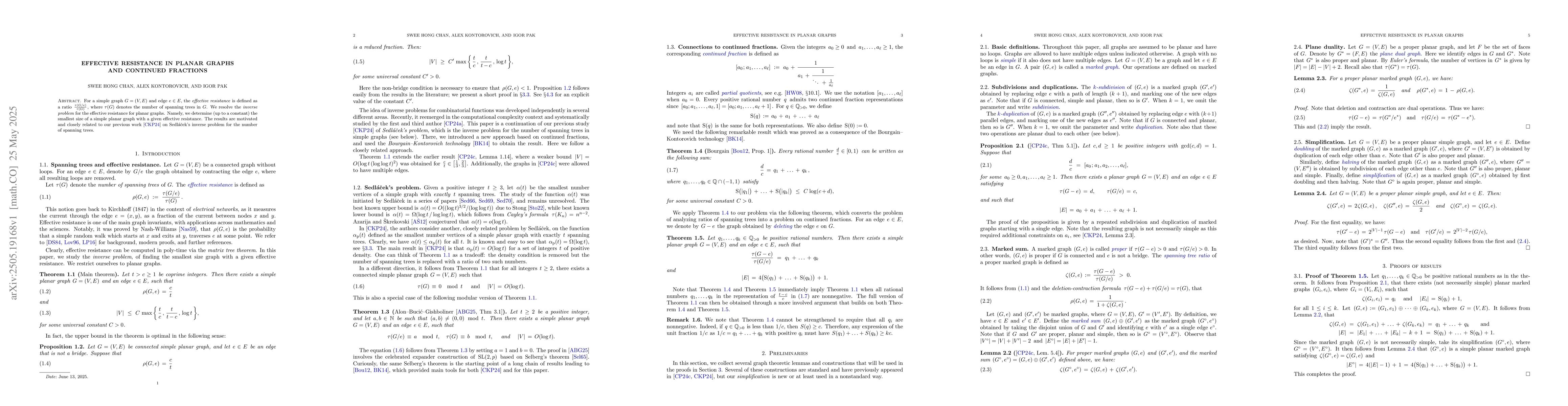 Thumbnail for Effective resistance in planar graphs and continued fractions