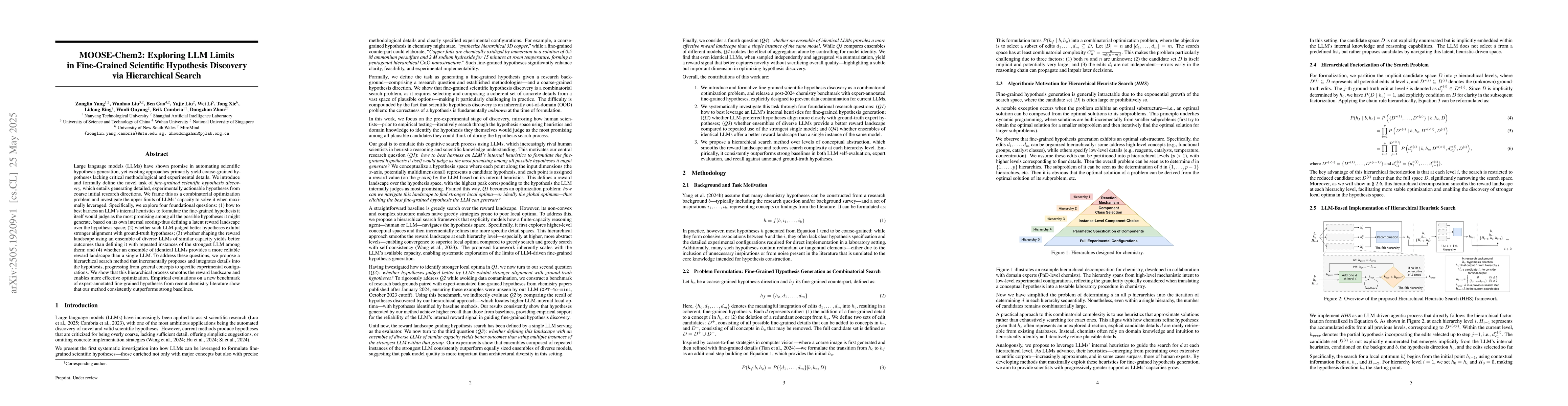 Thumbnail for MOOSE-Chem2: Exploring LLM Limits in Fine-Grained Scientific Hypothesis
  Discovery via Hierarchical Search