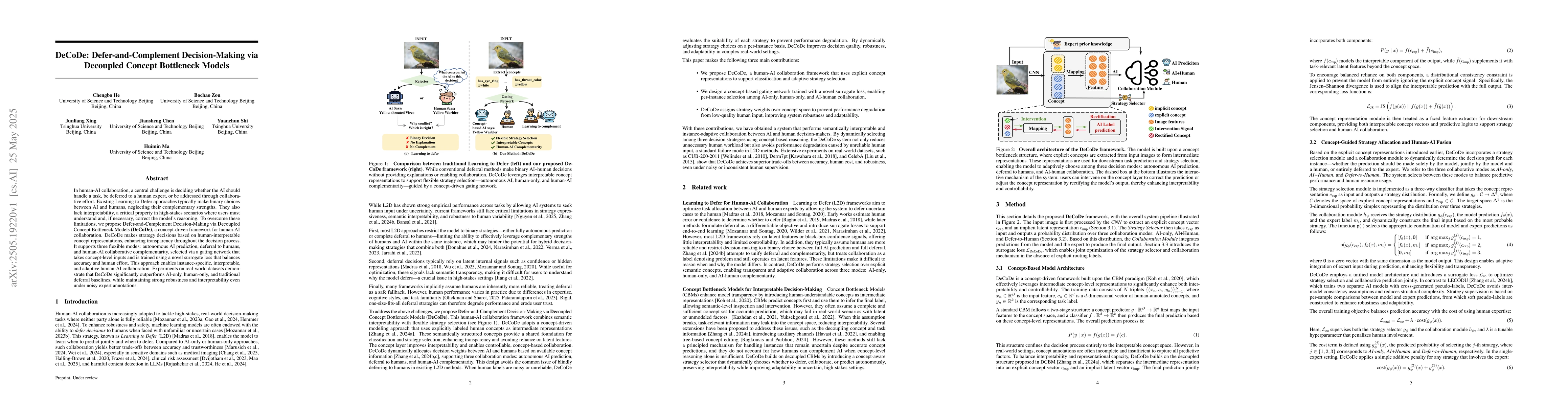 Thumbnail for DeCoDe: Defer-and-Complement Decision-Making via Decoupled Concept
  Bottleneck Models