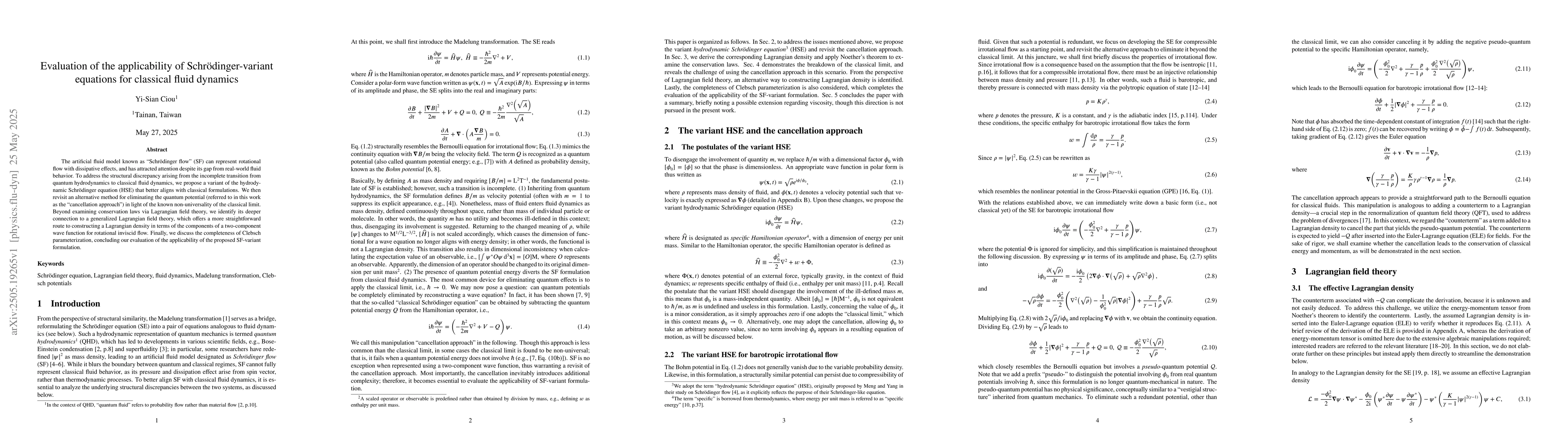 Thumbnail for Evaluation of theapplicability of Schrödinger-variant equations for
  classical fluid dynamics