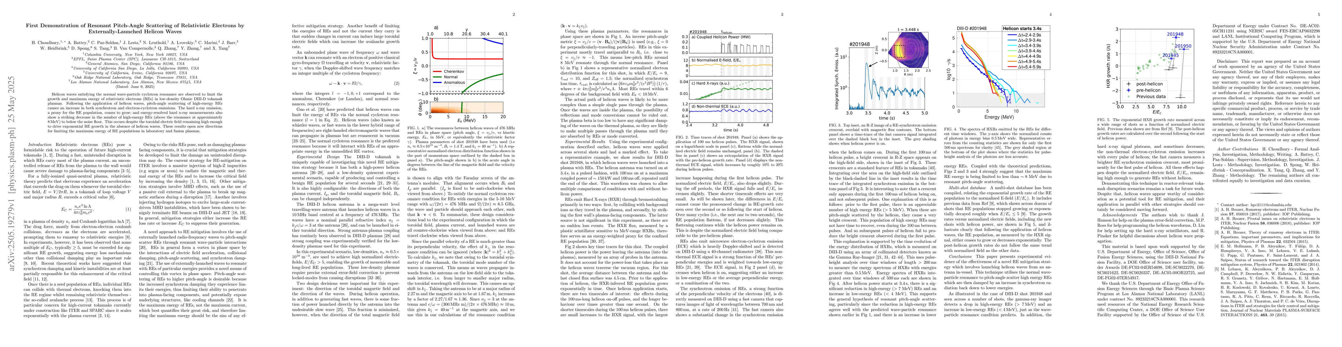 Thumbnail for First Demonstration of Resonant Pitch-Angle Scattering of Relativistic
  Electrons by Externally-Launched Helicon Waves