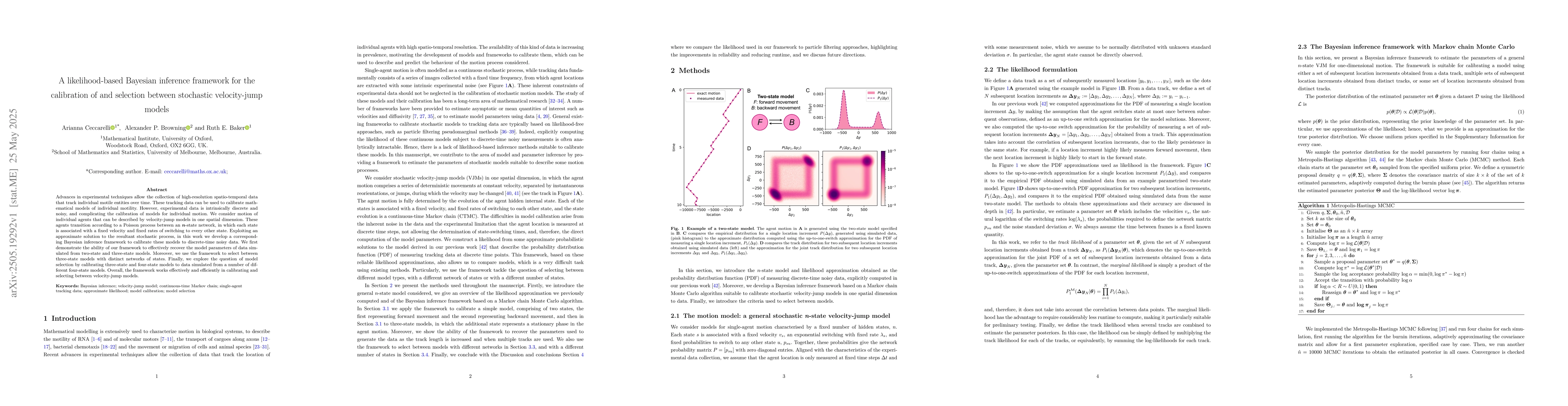 Thumbnail for A likelihood-based Bayesian inference framework for the calibration of
  and selection between stochastic velocity-jump models