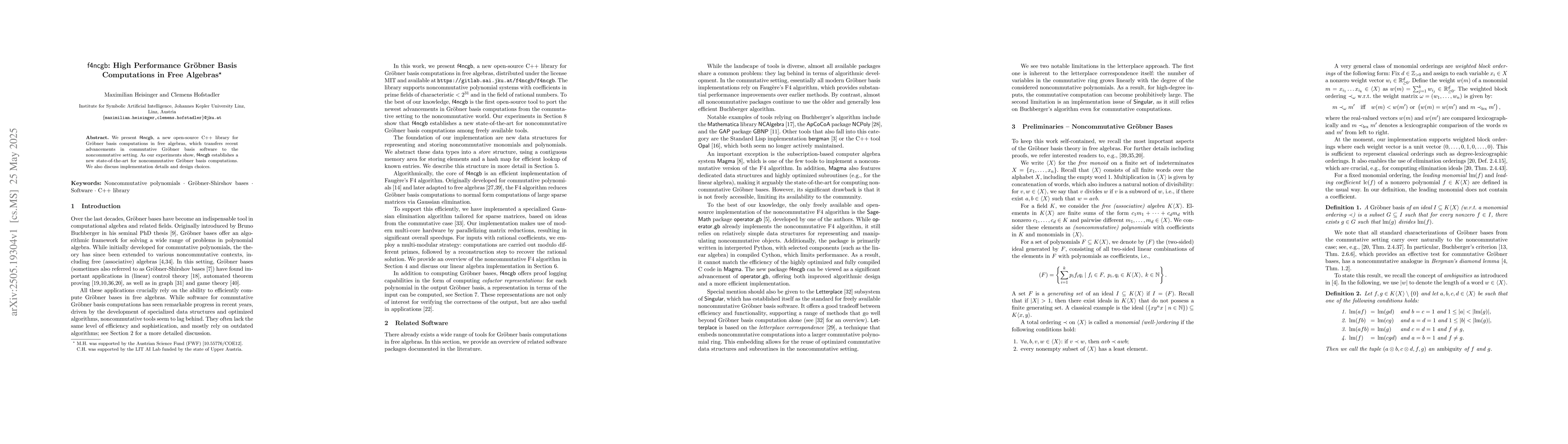 Thumbnail for f4ncgb: High Performance Gröbner Basis Computations in Free Algebras