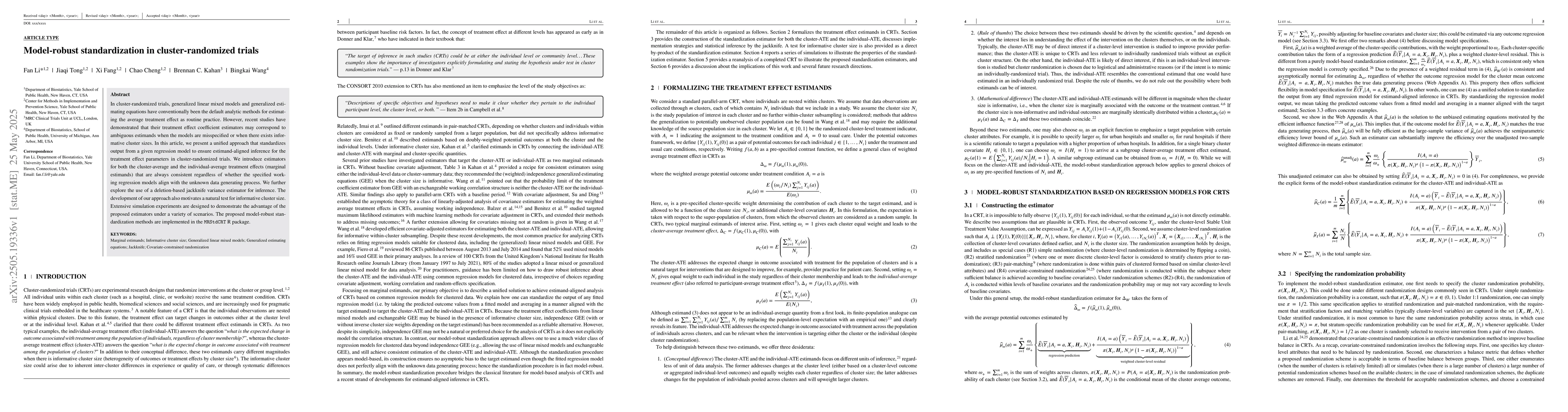 Thumbnail for Model-robust standardization in cluster-randomized trials
