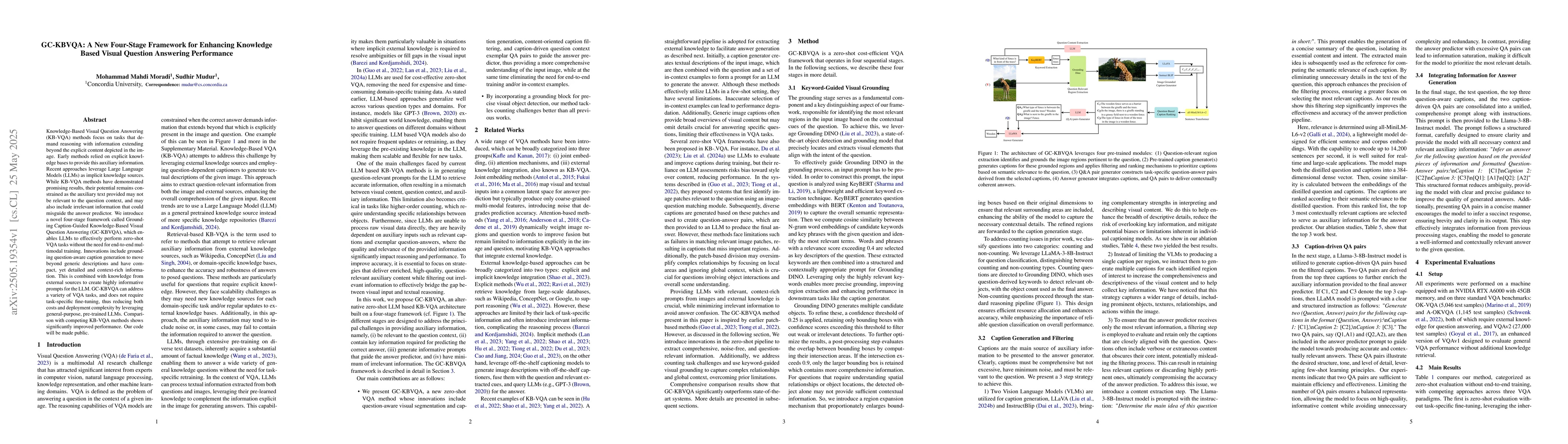 Thumbnail for GC-KBVQA: A New Four-Stage Framework for Enhancing Knowledge Based
  Visual Question Answering Performance