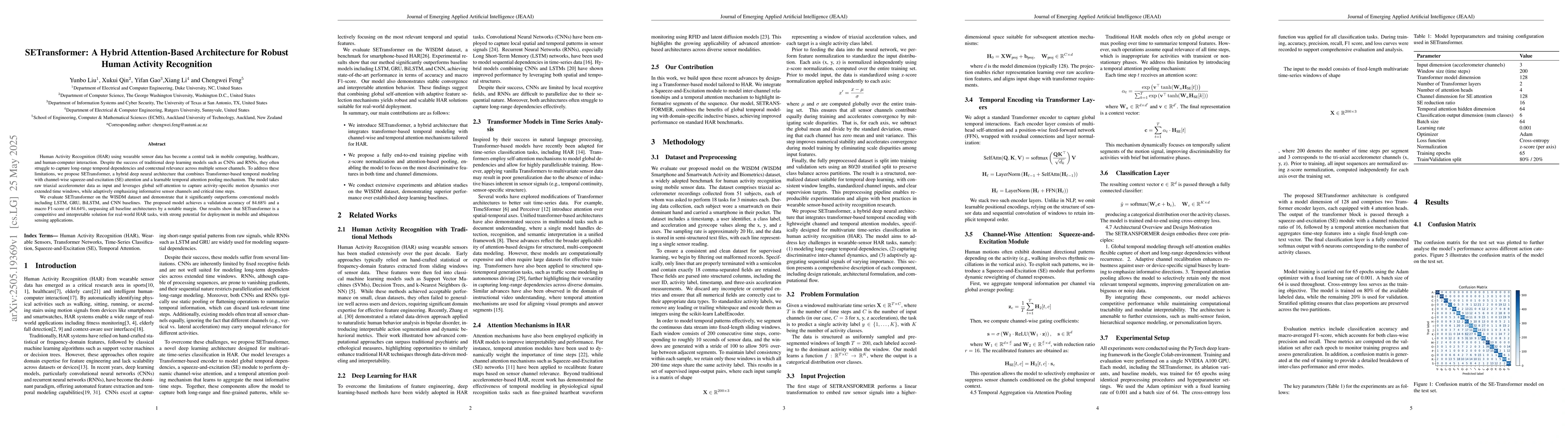 Thumbnail for SETransformer: A Hybrid Attention-Based Architecture for Robust Human
  Activity Recognition