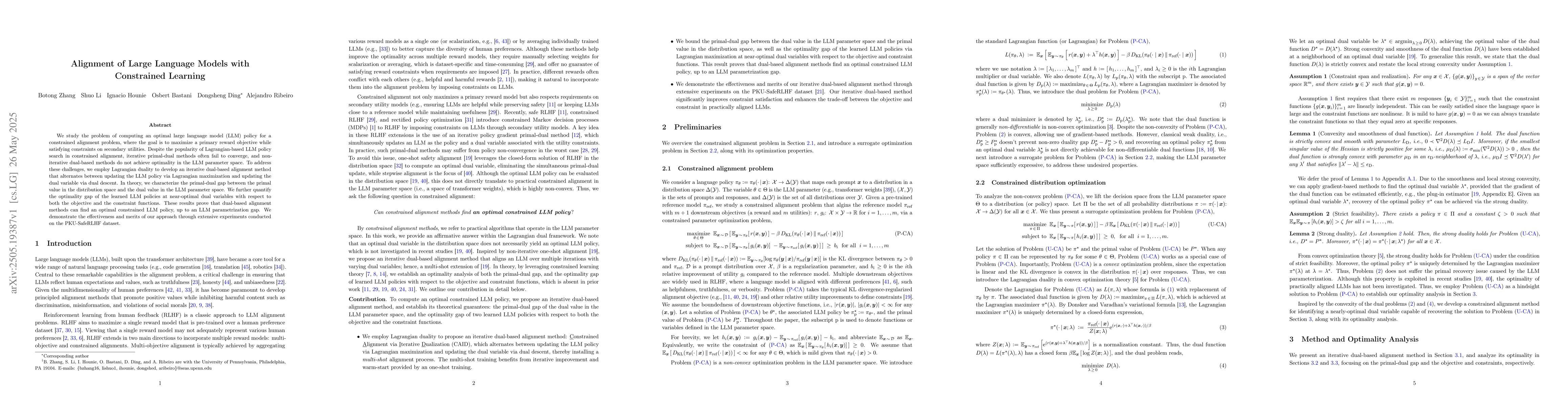Thumbnail for Alignment of large language models with constrained learning