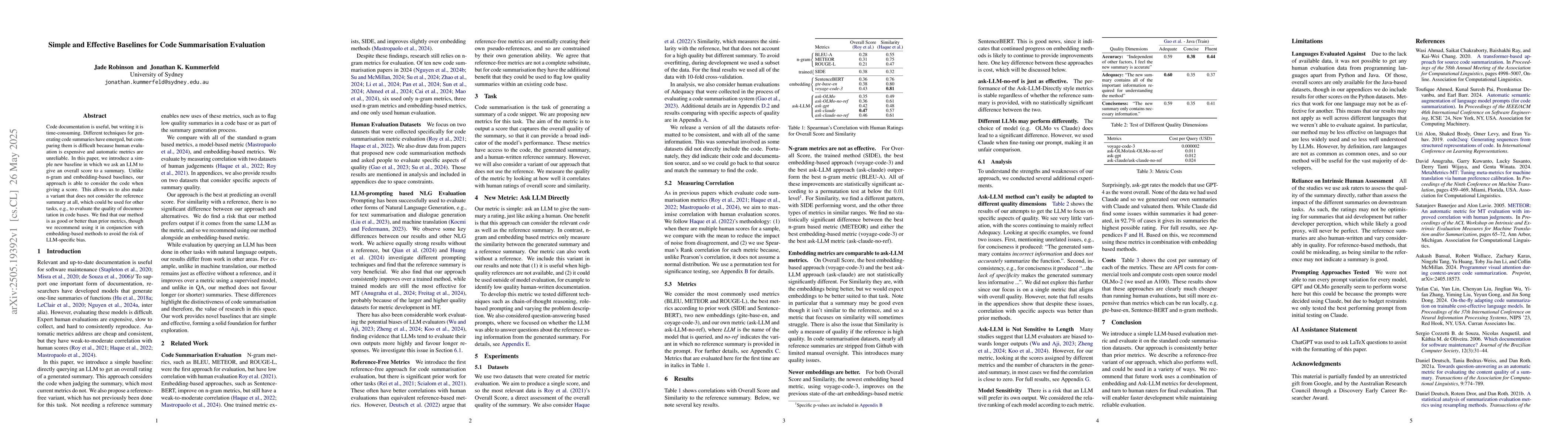 Thumbnail for Simple and Effective Baselines for Code Summarisation Evaluation