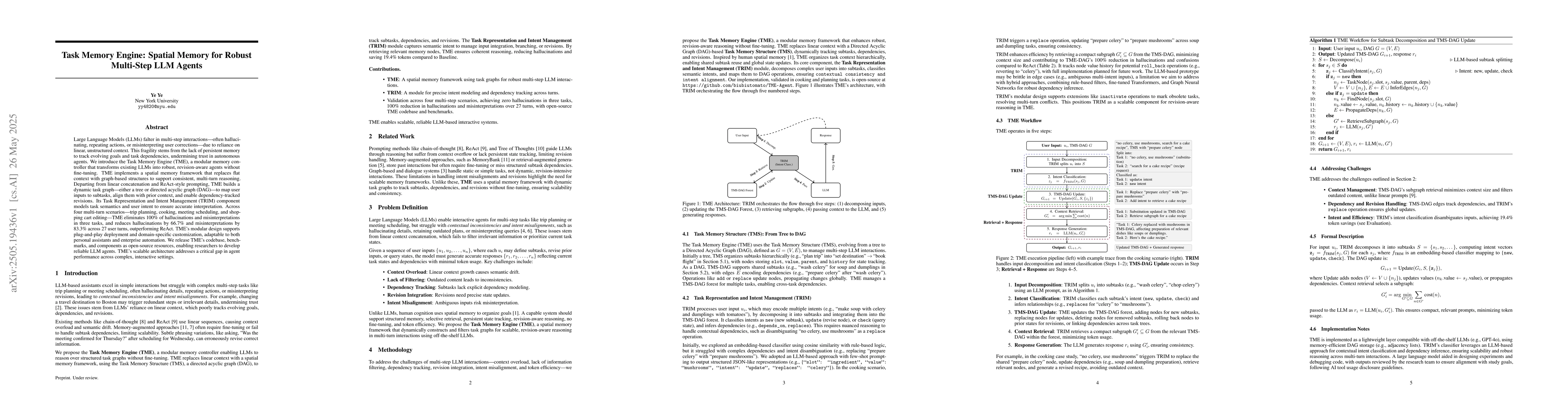 Thumbnail for Task Memory Engine: Spatial Memory for Robust Multi-Step LLM Agents