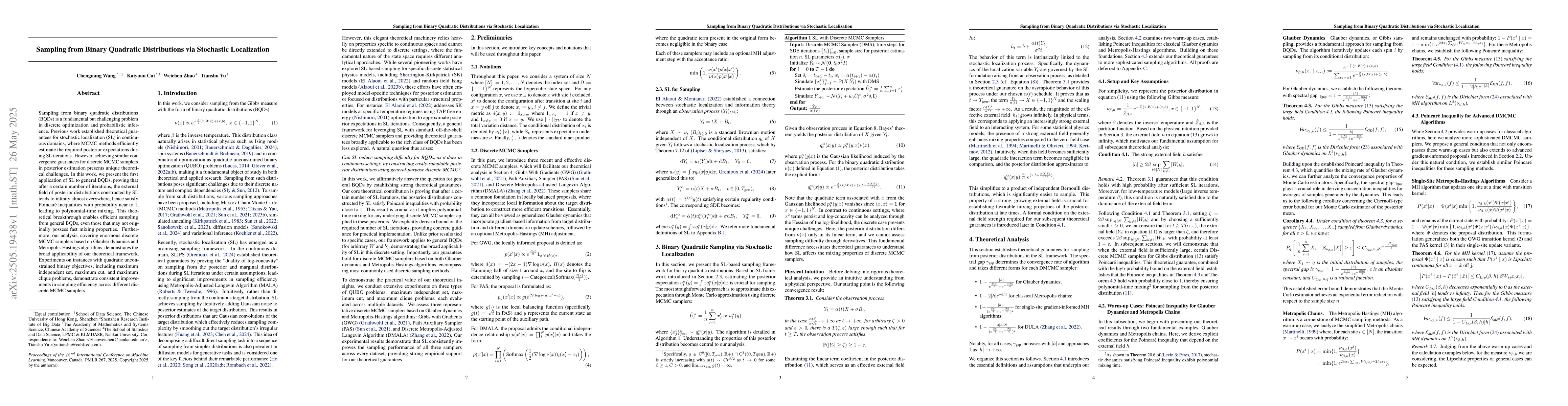 Thumbnail for Sampling from Binary Quadratic Distributions via Stochastic Localization