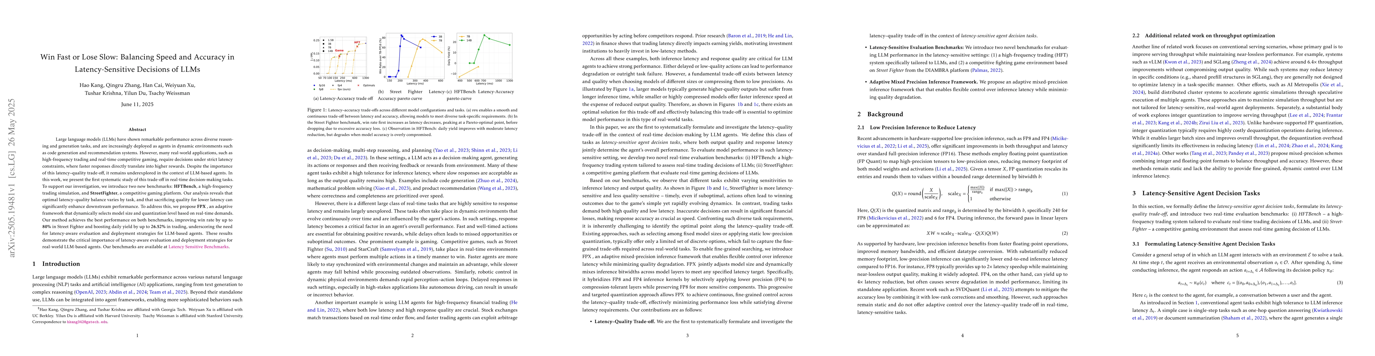 Thumbnail for Win Fast or Lose Slow: Balancing Speed and Accuracy in Latency-Sensitive
  Decisions of LLMs