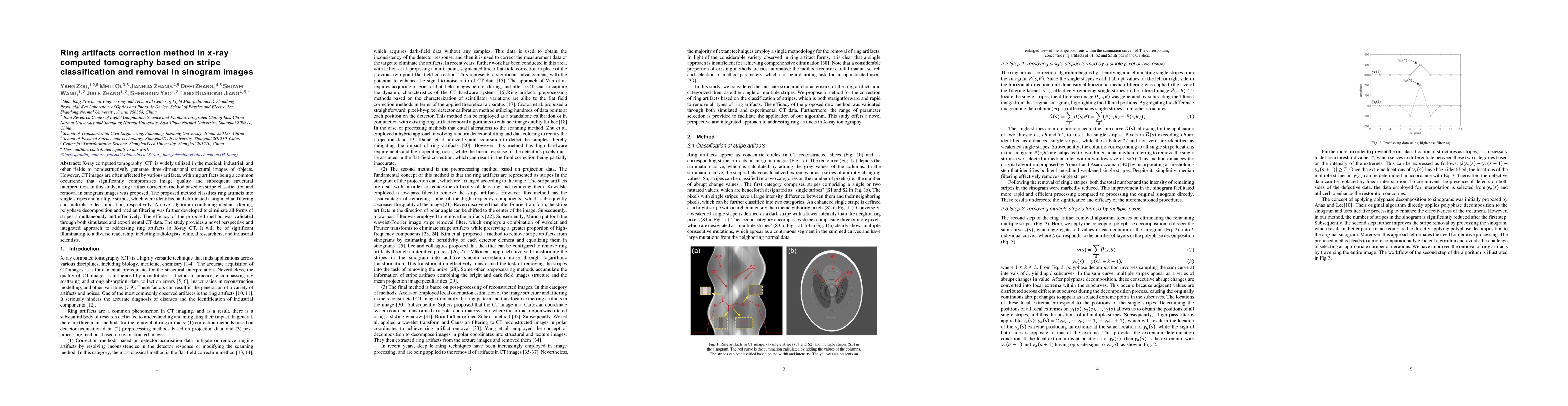 Thumbnail for Ring artifacts correction method in x-ray computed tomography based on
  stripe classification and removal in sinogram images