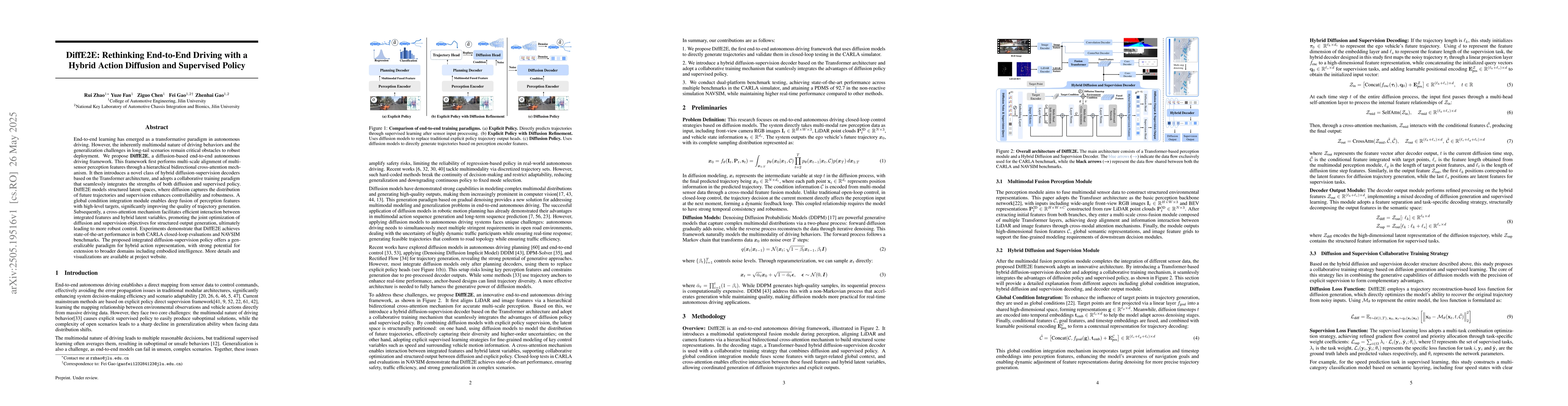 Thumbnail for DiffE2E: Rethinking End-to-End Driving with a Hybrid Action Diffusion
  and Supervised Policy