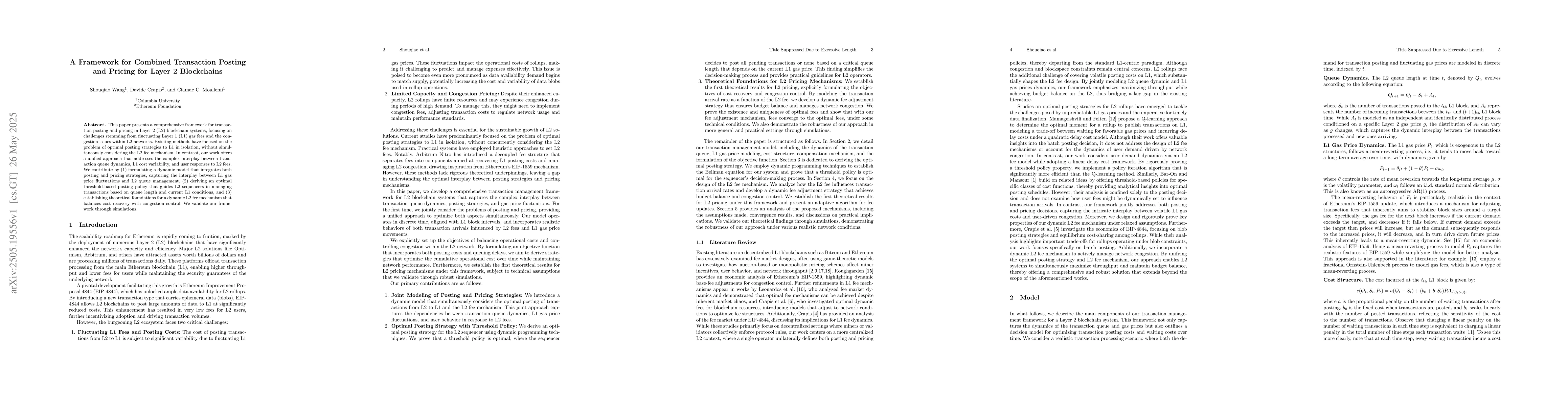 Thumbnail for A Framework for Combined Transaction Posting and Pricing for Layer 2
  Blockchains