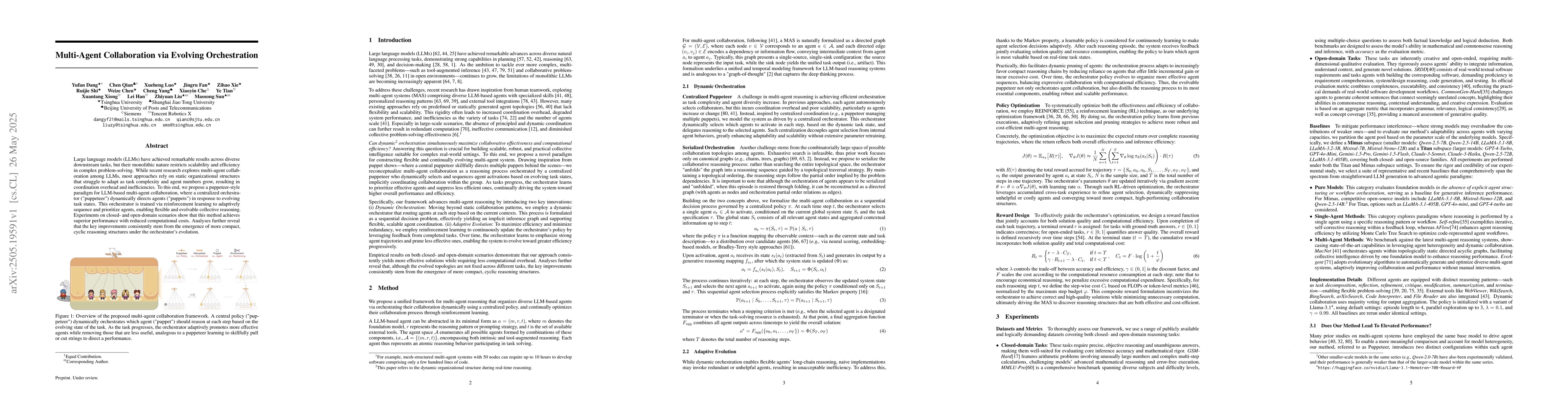 Thumbnail for Multi-Agent Collaboration via Evolving Orchestration