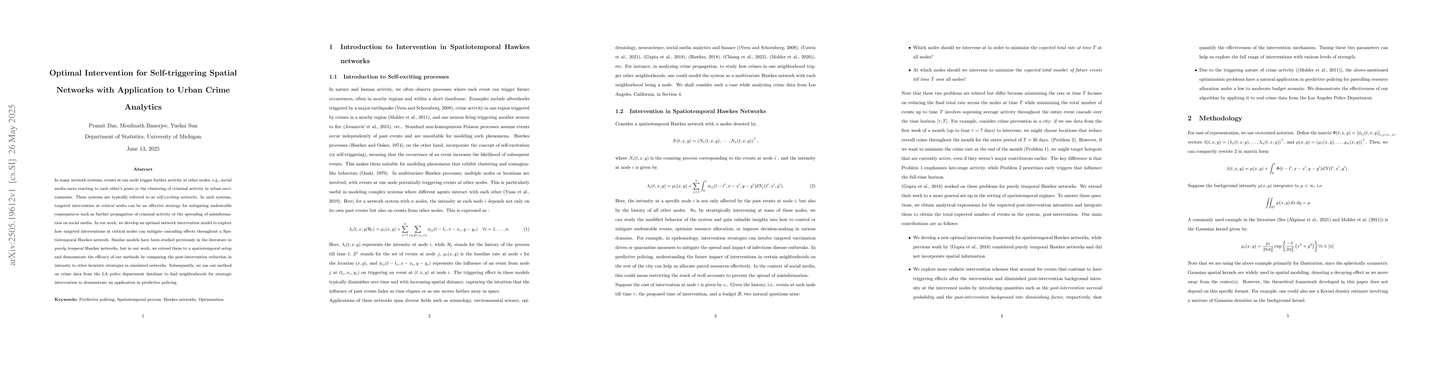 Thumbnail for Optimal Intervention for Self-triggering Spatial Networks with
  Application to Urban Crime Analytics