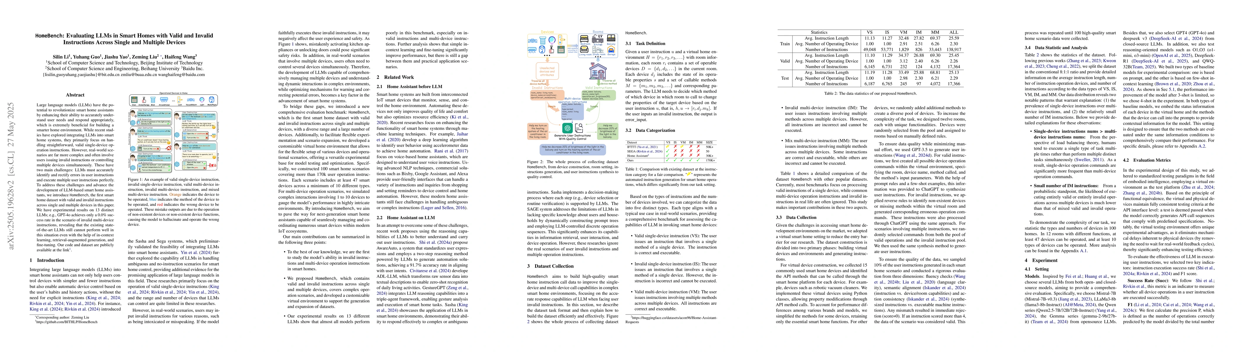 Thumbnail for HomeBench: Evaluating LLMs in Smart Homes with Valid and Invalid
  Instructions Across Single and Multiple Devices