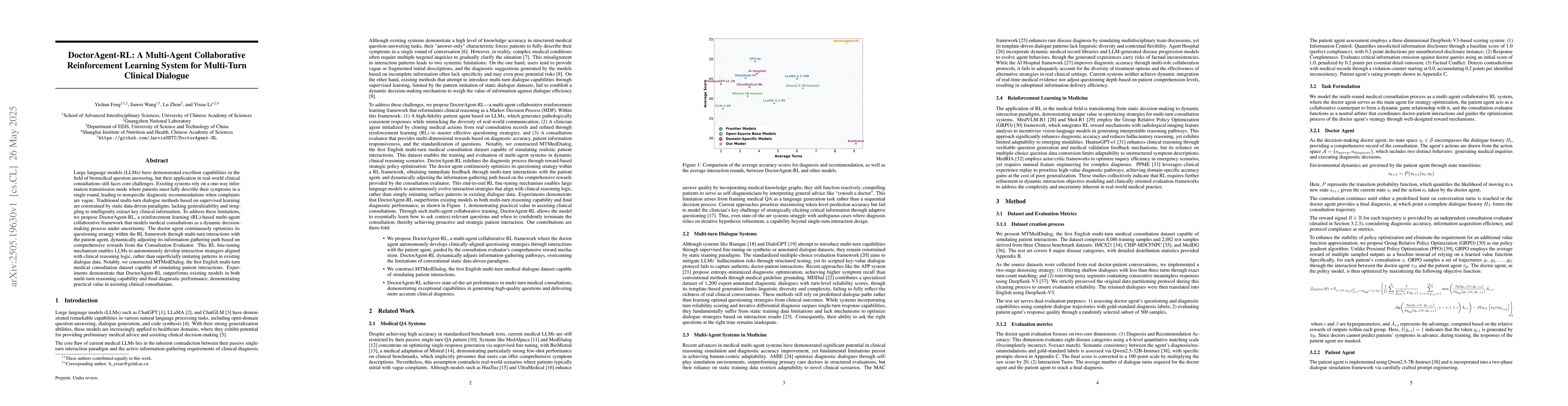 Thumbnail for DoctorAgent-RL: A Multi-Agent Collaborative Reinforcement Learning
  System for Multi-Turn Clinical Dialogue