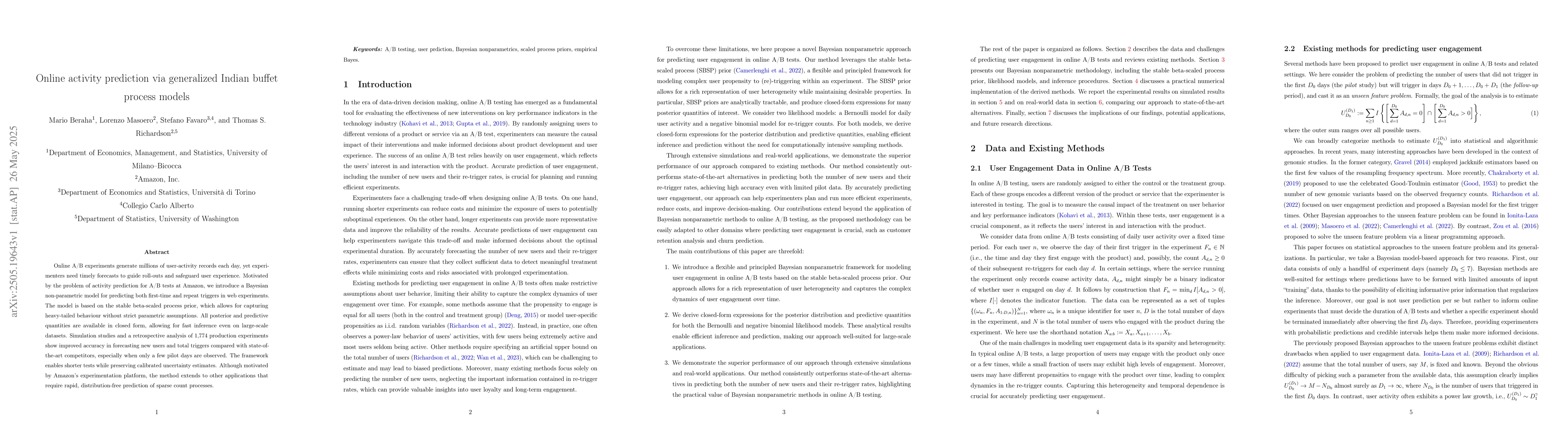 Thumbnail for Online activity prediction via generalized Indian buffet process models