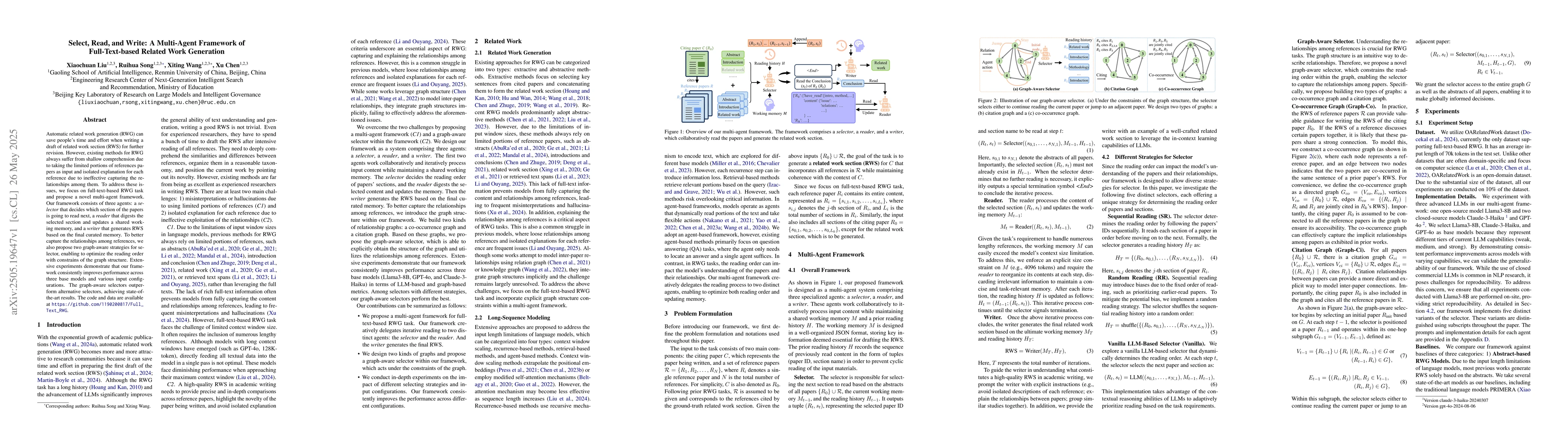 Thumbnail for Select, Read, and Write: A Multi-Agent Framework of Full-Text-based
  Related Work Generation