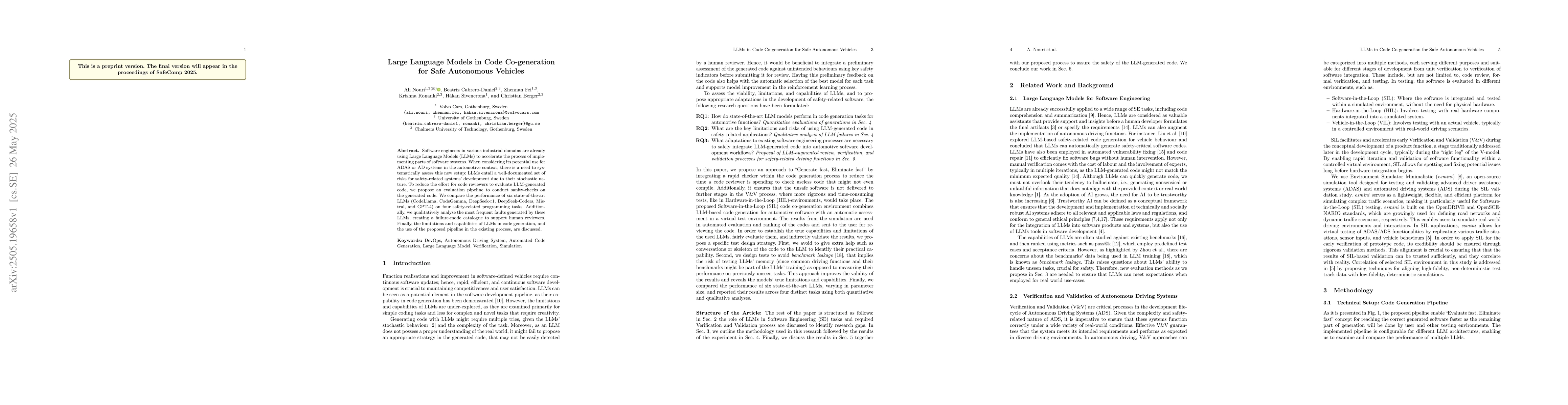 Thumbnail for Large Language Models in Code Co-generation for Safe Autonomous Vehicles