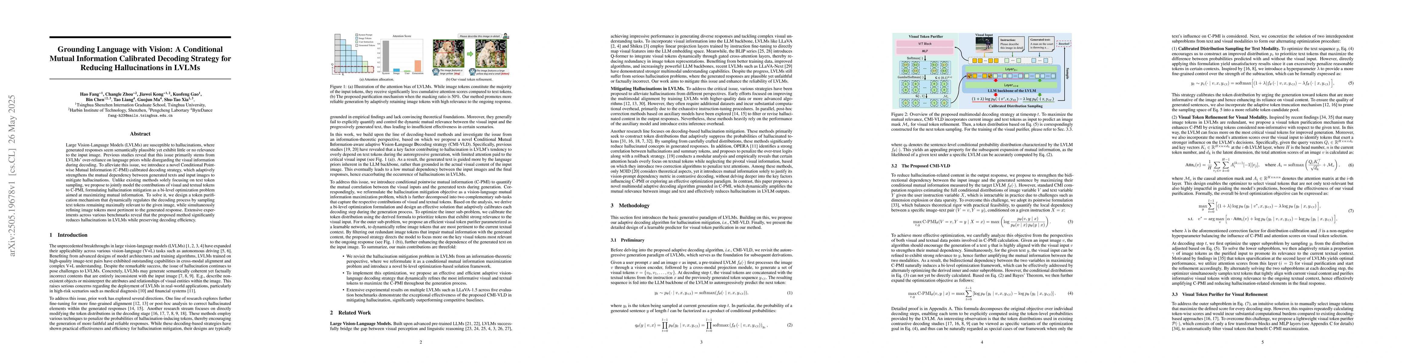 Thumbnail for Grounding Language with Vision: A Conditional Mutual Information
  Calibrated Decoding Strategy for Reducing Hallucinations in LVLMs
