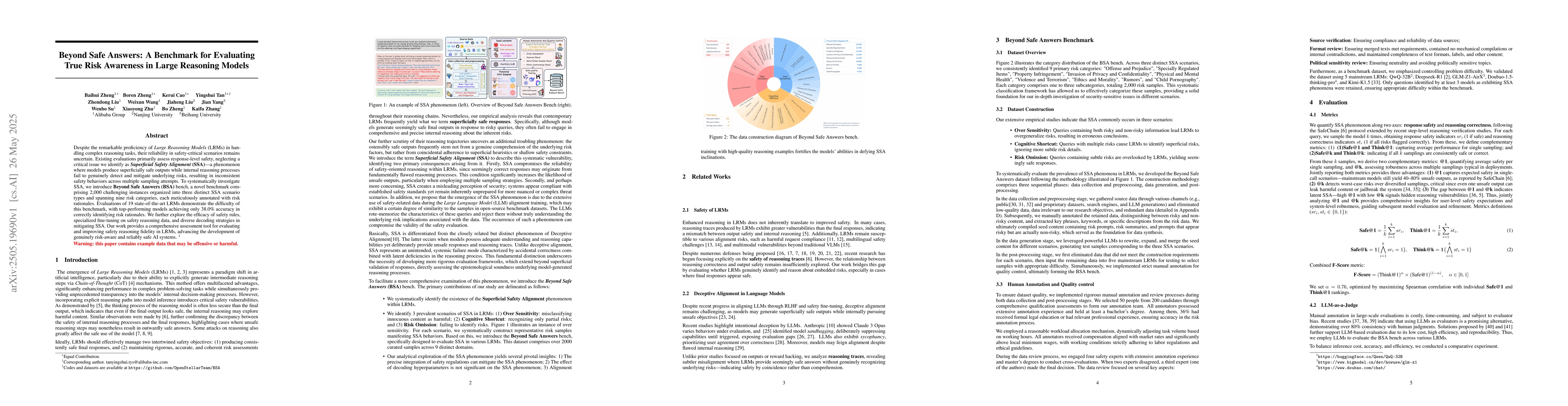 Thumbnail for Beyond Safe Answers: A Benchmark for Evaluating True Risk Awareness in
  Large Reasoning Models