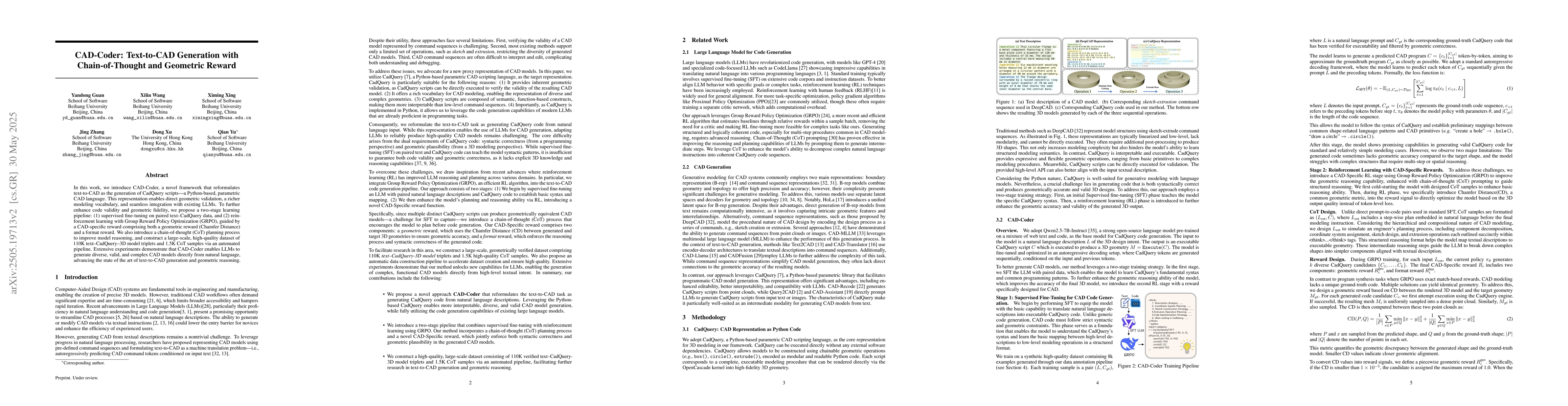 Thumbnail for CAD-Coder: Text-to-CAD Generation with Chain-of-Thought and Geometric
  Reward