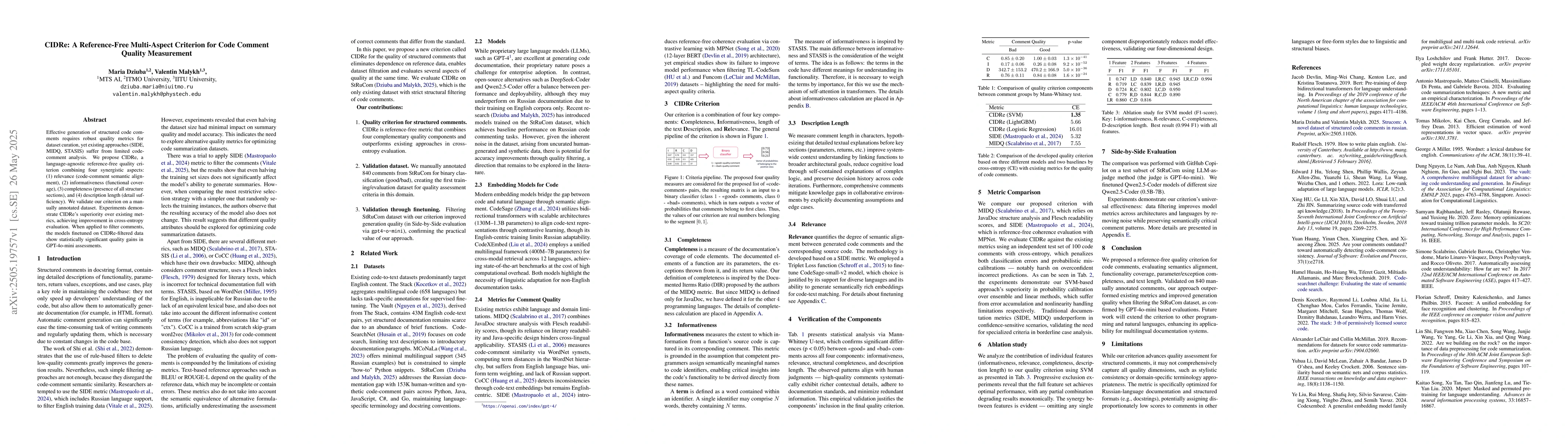 Thumbnail for CIDRe: A Reference-Free Multi-Aspect Criterion for Code Comment Quality
  Measurement