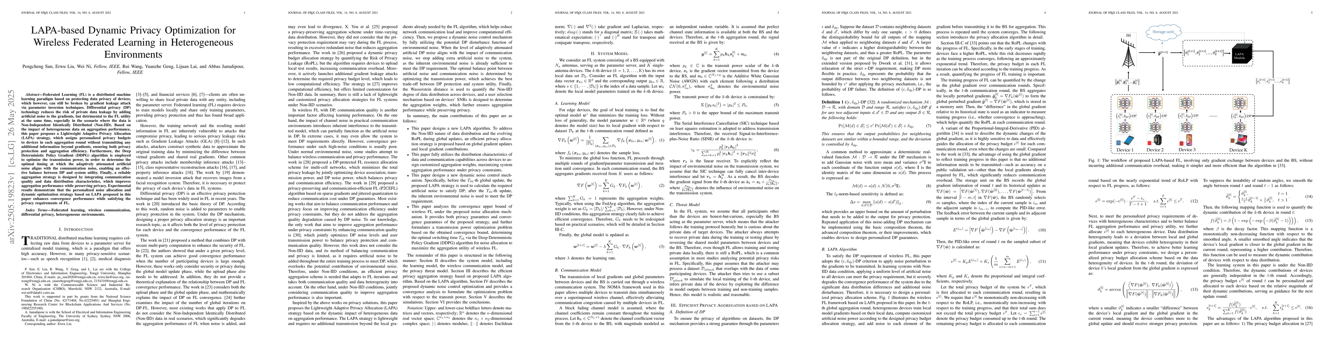 Thumbnail for LAPA-based Dynamic Privacy Optimization for Wireless Federated Learning
  in Heterogeneous Environments