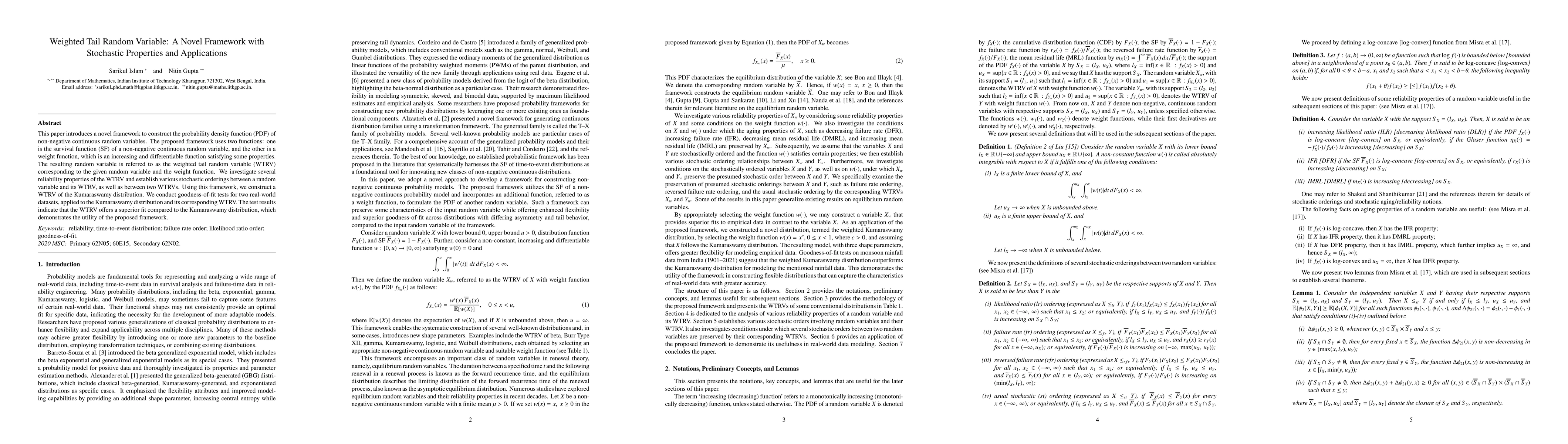 Thumbnail for Weighted Tail Random Variable: A Novel Framework with Stochastic
  Properties and Applications