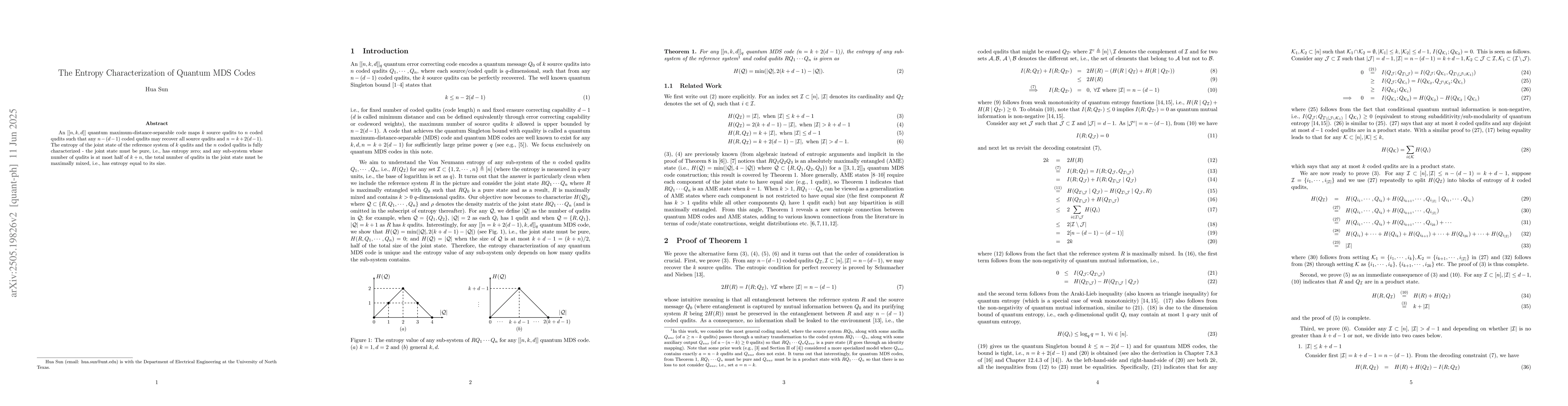 Thumbnail for The Entropy Characterization of Quantum MDS Codes