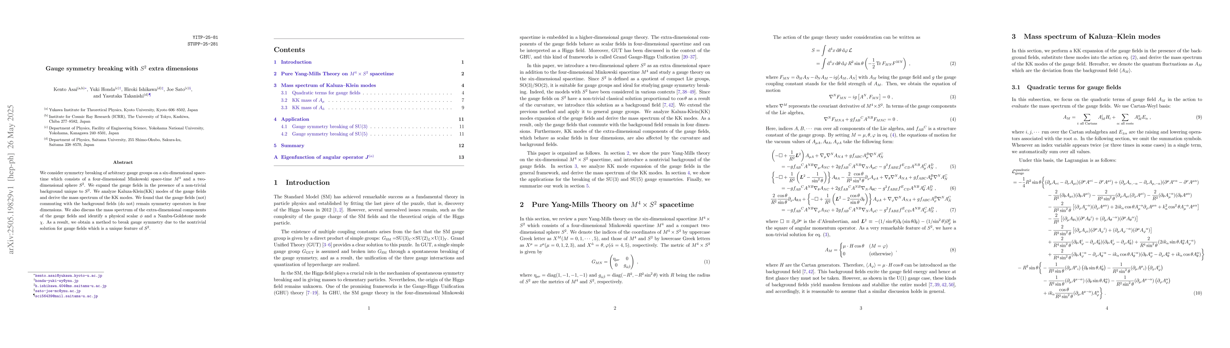Thumbnail for Gauge symmetry breaking with $S^2$ extra dimensions